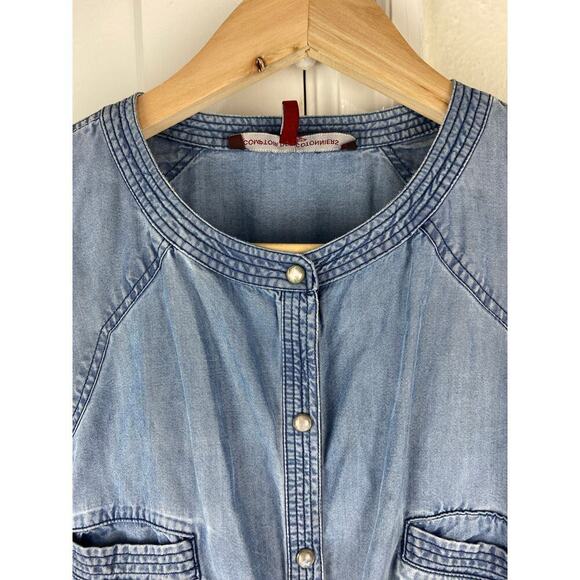 Comptoir Des Cotonniers Women's M Blue Lyocell Pearl Snap Front Shirt - Picture 3 of 9